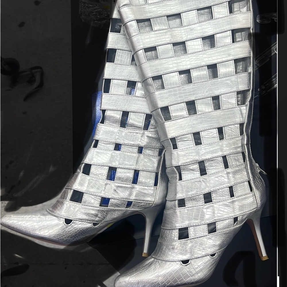 Silver cut out boots